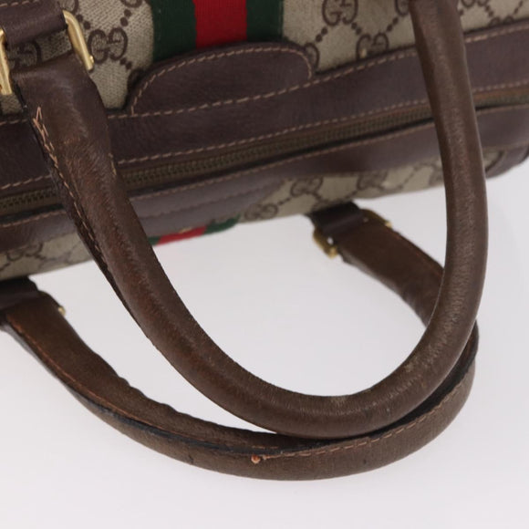 GUCCI GG Supreme Web Sherry Line Boston Bag PVC Beige Gold Auth ka5081