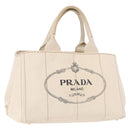 PRADA Canapa MM Hand Bag Canvas 2way White Gold Auth ka5083-1