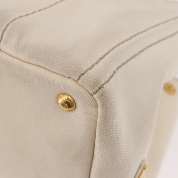 PRADA Canapa MM Hand Bag Canvas 2way White Gold Auth ka5083