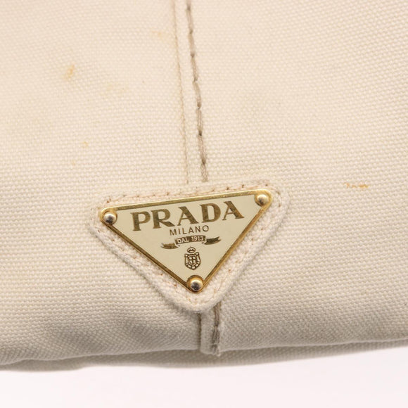 PRADA Canapa MM Hand Bag Canvas 2way White Gold Auth ka5083