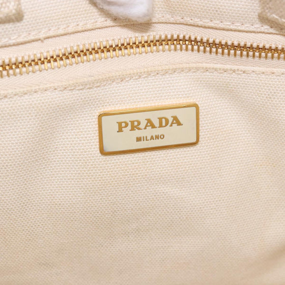 PRADA Canapa MM Hand Bag Canvas 2way White Gold Auth ka5083