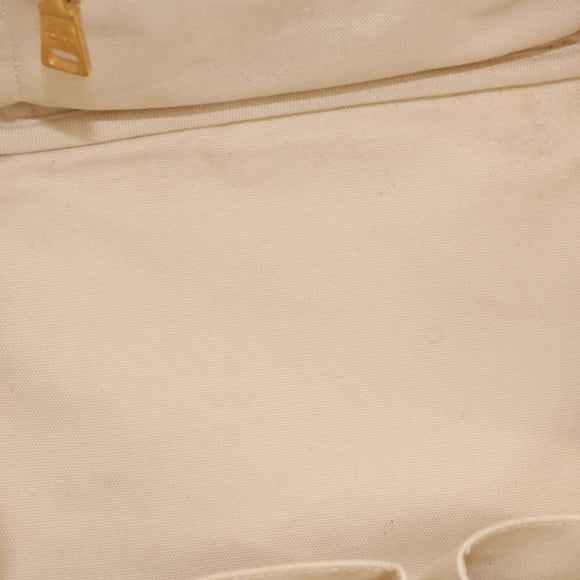PRADA Canapa MM Hand Bag Canvas 2way White Gold Auth ka5083
