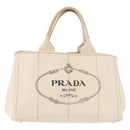 PRADA Canapa MM Hand Bag Canvas 2way White Gold Auth ka5083-13