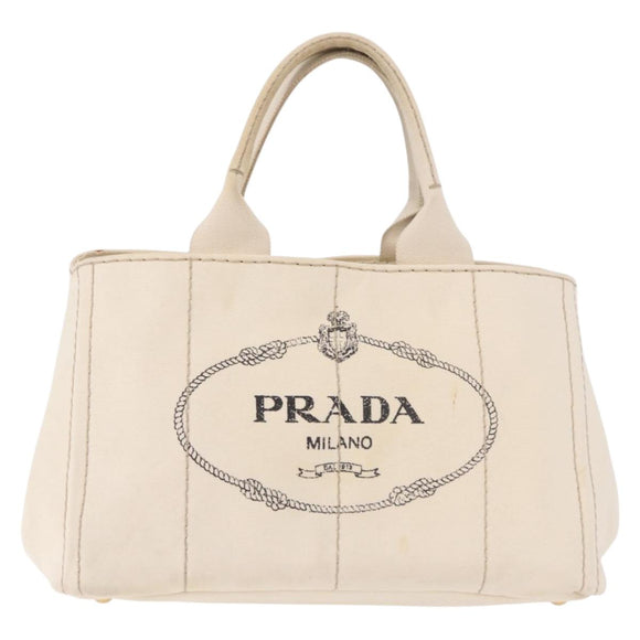 PRADA Canapa MM Hand Bag Canvas 2way White Gold Auth ka5083