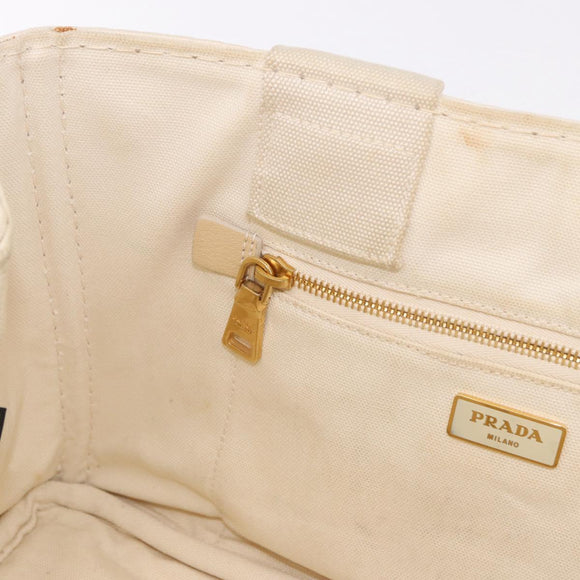 PRADA Canapa MM Hand Bag Canvas 2way White Gold Auth ka5083