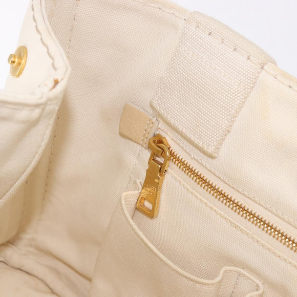 PRADA Canapa MM Hand Bag Canvas 2way White Gold Auth ka5083