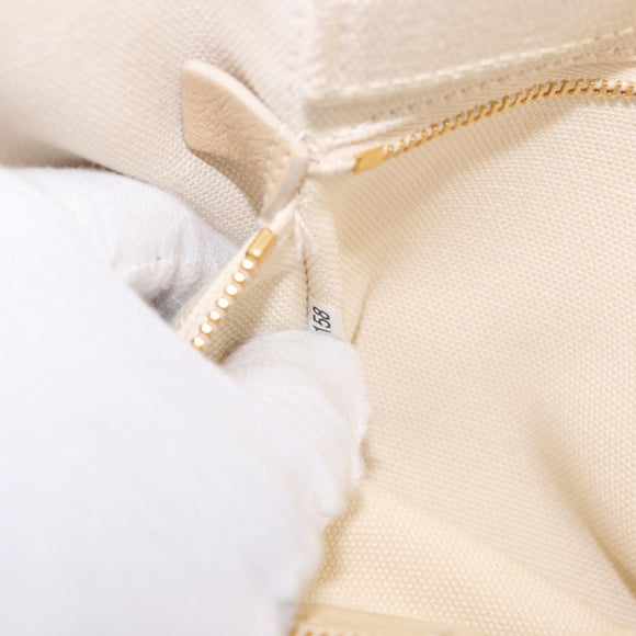 PRADA Canapa MM Hand Bag Canvas 2way White Gold Auth ka5083