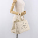 PRADA Canapa MM Hand Bag Canvas 2way White Gold Auth ka5083-26