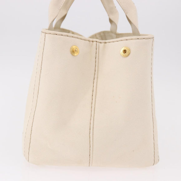 PRADA Canapa MM Hand Bag Canvas 2way White Gold Auth ka5083
