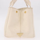 PRADA Canapa MM Hand Bag Canvas 2way White Gold Auth ka5083-5