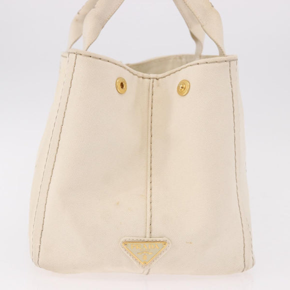 PRADA Canapa MM Hand Bag Canvas 2way White Gold Auth ka5083