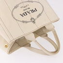 PRADA Canapa MM Hand Bag Canvas 2way White Gold Auth ka5083-14