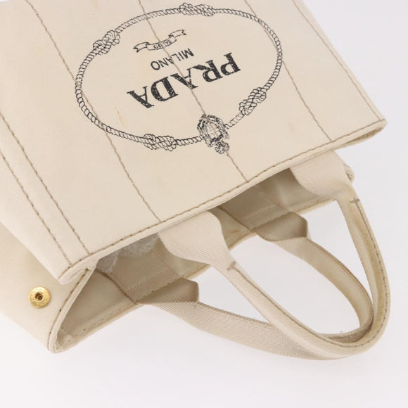 PRADA Canapa MM Hand Bag Canvas 2way White Gold Auth ka5083