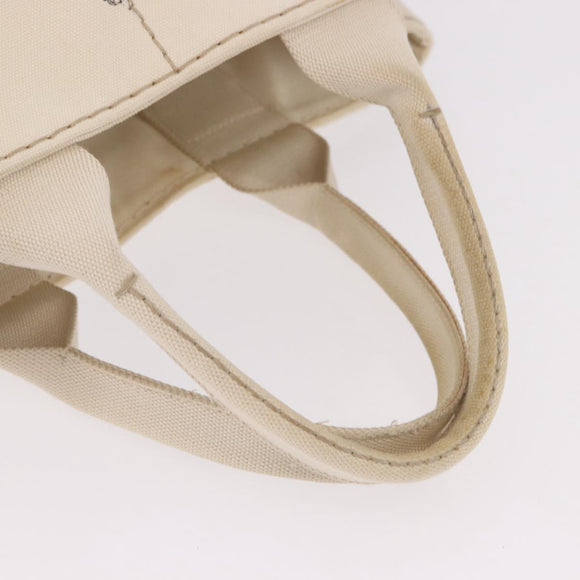 PRADA Canapa MM Hand Bag Canvas 2way White Gold Auth ka5083