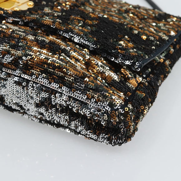 Miu Miu Schoudertas Pailletten Zwart Goud Auth ka5086M
