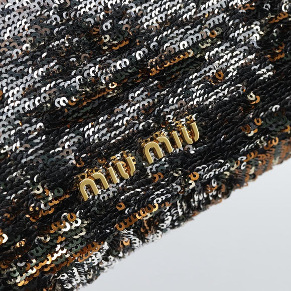 Miu Miu Schoudertas Pailletten Zwart Goud Auth ka5086M