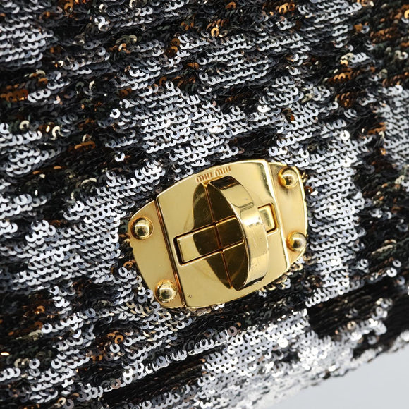 Miu Miu Schoudertas Pailletten Zwart Goud Auth ka5086M