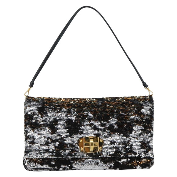 Miu Miu Shoulder Bag Sequin Black Gold Auth ka5086M