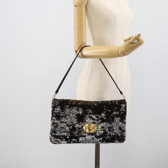 Miu Miu Shoulder Bag Sequin Black Gold Auth ka5086M