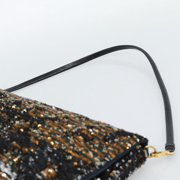 Miu Miu Shoulder Bag Sequin Black Gold Auth ka5086M