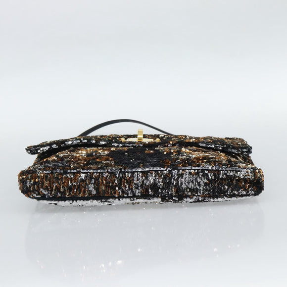 Miu Miu Shoulder Bag Sequin Black Gold Auth ka5086M