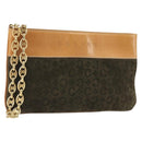 CELINE C Macadam Chain Clutch Bag Suede Brown Gold Auth ka5100A-1