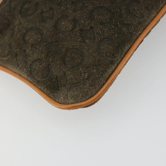 CELINE C Macadam Chain Clutch Bag Suede Brown Gold Auth ka5100A