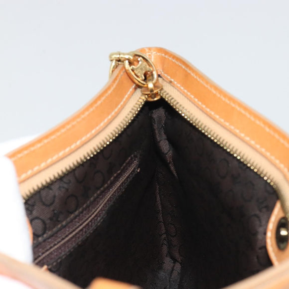 CELINE C Macadam Chain Clutch Bag Suede Brown Gold Auth ka5100A
