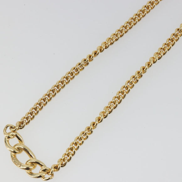 Christian Dior Rhinestone Necklace Metal Gold Tone Auth ka5106