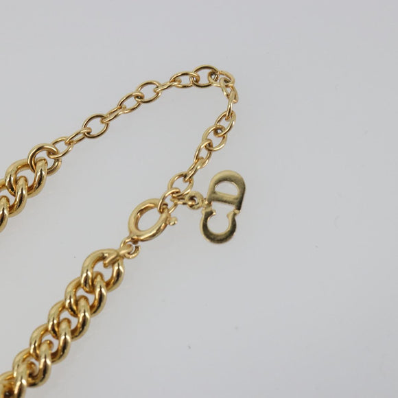 Christian Dior Rhinestone Necklace Metal Gold Tone Auth ka5106