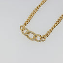 Christian Dior Rhinestone Necklace Metal Gold Tone Auth ka5106-3