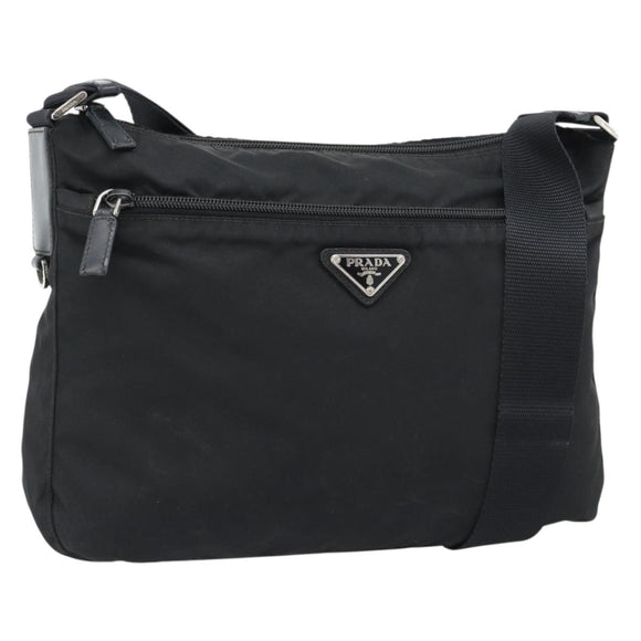 PRADA Nylon Shoulder Bag Black Silver Auth ka5115