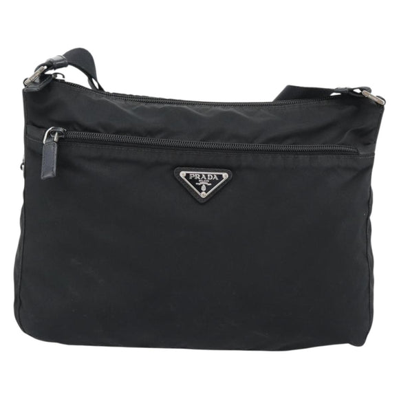 PRADA Nylon Shoulder Bag Black Silver Auth ka5115