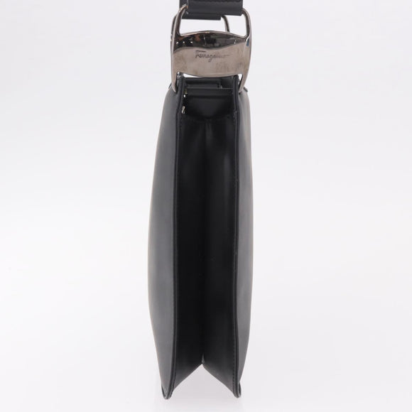 Salvatore Ferragamo Shoulder Bag Patent Black Silver Auth ka5122A
