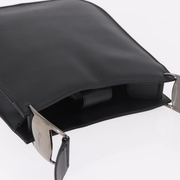 Salvatore Ferragamo Shoulder Bag Patent Black Silver Auth ka5122A