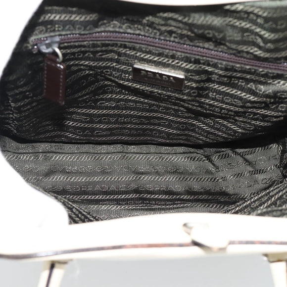 PRADA Tote Bag Leather Beige Silver Auth ka5123