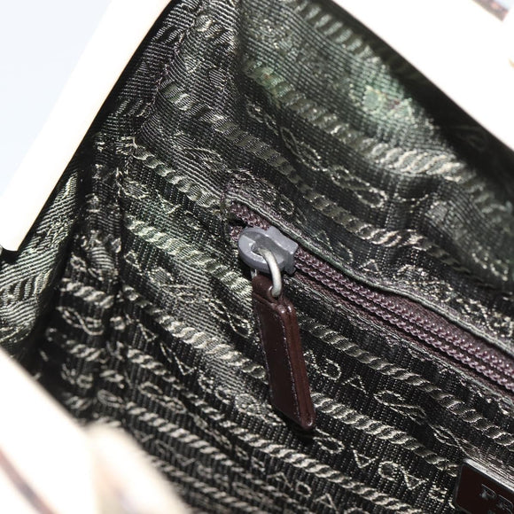 PRADA Tote Bag Leather Beige Silver Auth ka5123