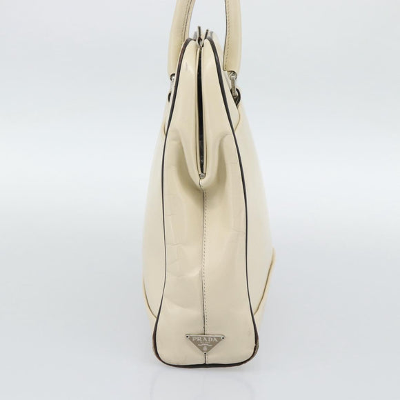 PRADA Tote Bag Leather Beige Silver Auth ka5123
