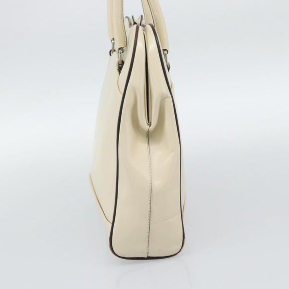 PRADA Tote Bag Leather Beige Silver Auth ka5123
