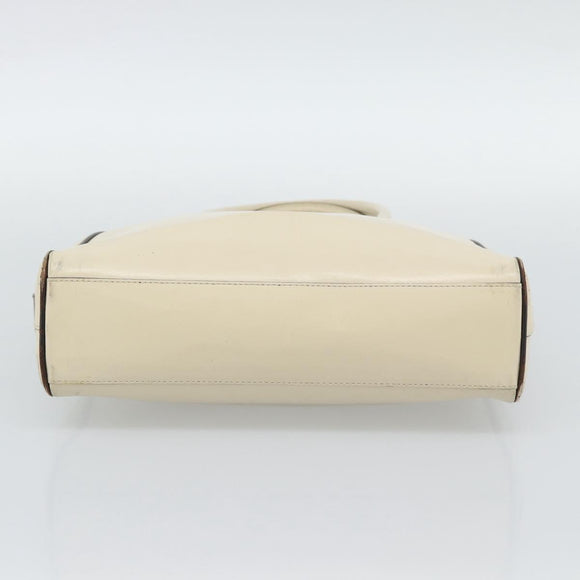 PRADA Tote Bag Leather Beige Silver Auth ka5123