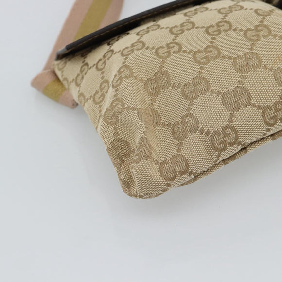 GUCCI GG Canvas Waist Bag Beige Gold 28566 Auth ka5124