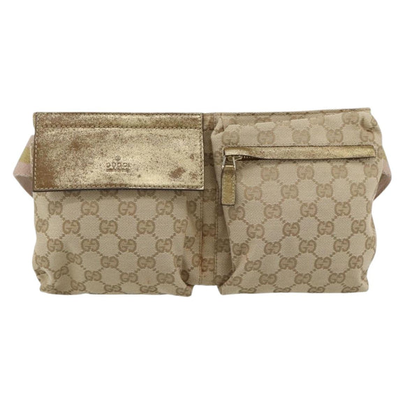 GUCCI GG Canvas Waist Bag Beige Gold 28566 Auth ka5124