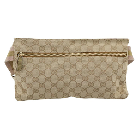 GUCCI GG Canvas Waist Bag Beige Gold 28566 Auth ka5124