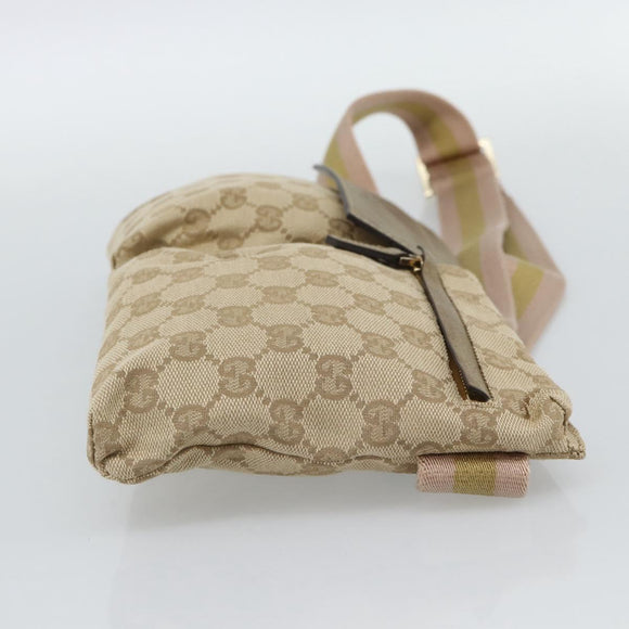 GUCCI GG Canvas Waist Bag Beige Gold 28566 Auth ka5124