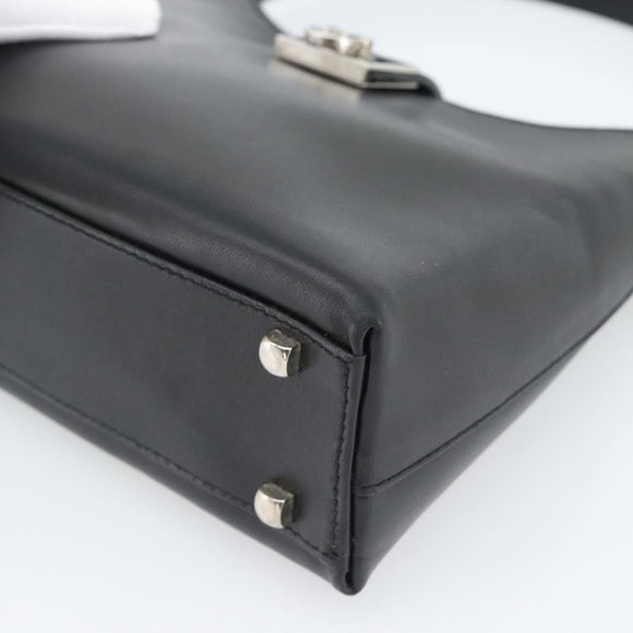 Salvatore Ferragamo Gancini Hand Bag Leather Black Silver Auth ka5126A