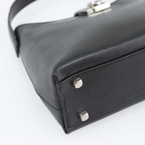 Salvatore Ferragamo Gancini Hand Bag Leather Black Silver Auth ka5126A