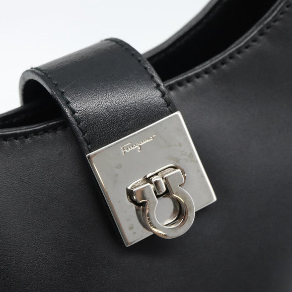 Salvatore Ferragamo Gancini Hand Bag Leather Black Silver Auth ka5126A