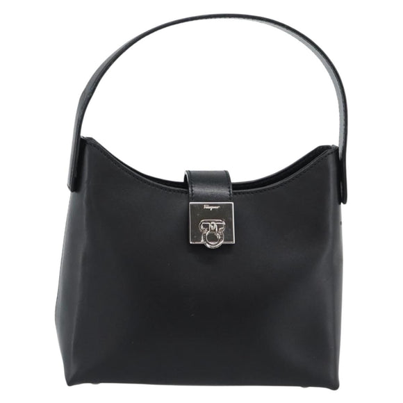 Salvatore Ferragamo Gancini Hand Bag Leather Black Silver Auth ka5126A