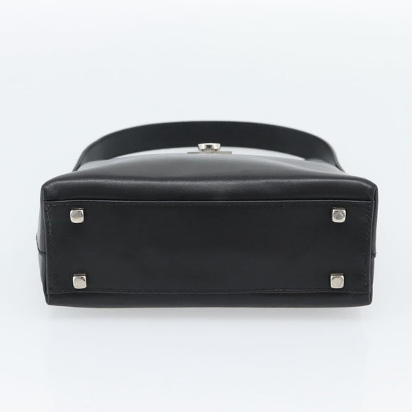 Salvatore Ferragamo Gancini Hand Bag Leather Black Silver Auth ka5126A