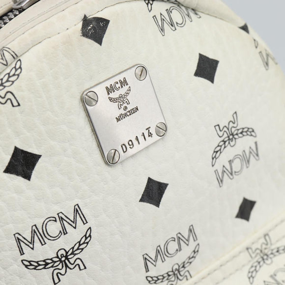 MCM Vicetos Backpack PVC Leather White Silver Auth ka5127